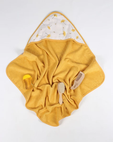 Luckka %100 Pamuk Bebek Havlu Kundak Banyo Havlusu - ZTKUNDAK Sarı - 4