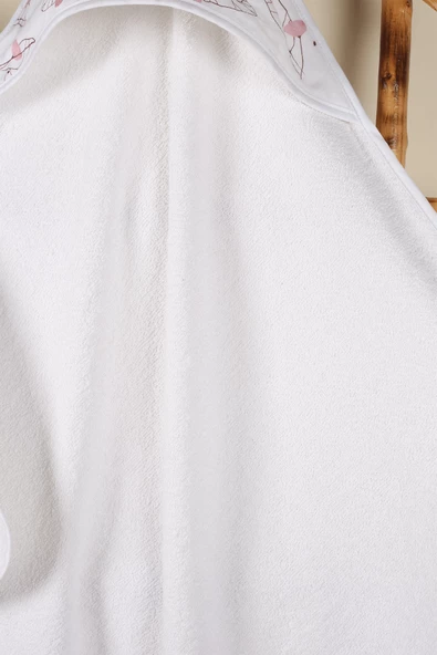 Luckka %100 Pamuk Bebek Havlu Kundak Banyo Havlusu - ZTKUNDAK Beyaz pembe - 3