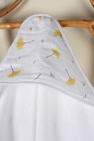 Luckka %100 Pamuk Bebek Havlu Kundak Banyo Havlusu - ZTKUNDAK Beyaz sarı - 2