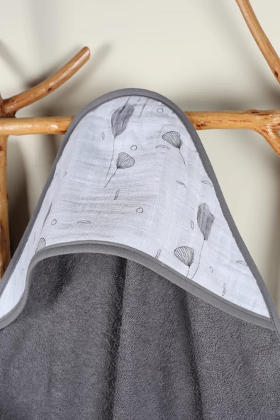 Luckka %100 Pamuk Bebek Havlu Kundak Banyo Havlusu - ZTKUNDAK Gri - 3