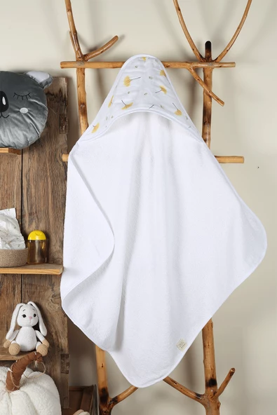 Luckka %100 Pamuk Bebek Havlu Kundak Banyo Havlusu - ZTKUNDAK Beyaz sarı