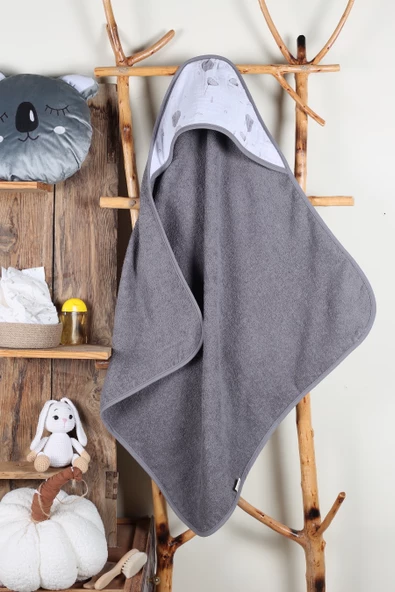 Luckka %100 Pamuk Bebek Havlu Kundak Banyo Havlusu - ZTKUNDAK Gri - 2