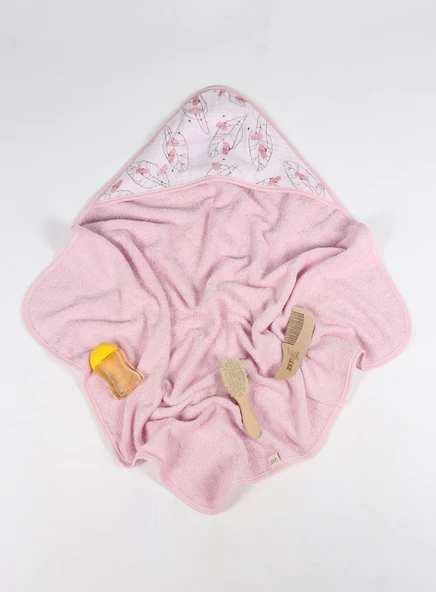 Luckka %100 Pamuk Bebek Havlu Kundak Banyo Havlusu - ZTKUNDAK Pembe - 4
