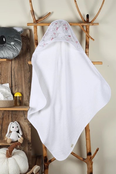 Luckka %100 Pamuk Bebek Havlu Kundak Banyo Havlusu - ZTKUNDAK Beyaz pembe