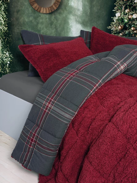 Cozy Home Festive Çift Kişilik Çift Taraflı Peluş Yorgan Noel Kırmızı - 7