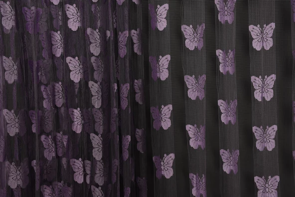 KELEBEK  MODEL LİLA ÇİFT RENK İP PERDE HAZIR DÜĞMELERİ DİKİLMİŞ İP PERDE 300*280 cm - Resim 5