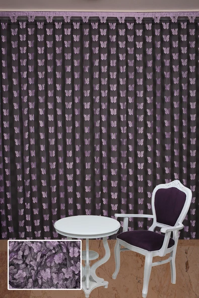 KELEBEK  MODEL LİLA ÇİFT RENK İP PERDE HAZIR DÜĞMELERİ DİKİLMİŞ İP PERDE 300*280 cm - Resim 2