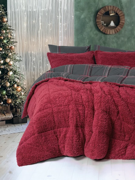 Cozy Home Festive Çift Kişilik Çift Taraflı Peluş Yorgan Noel Kırmızı - 4