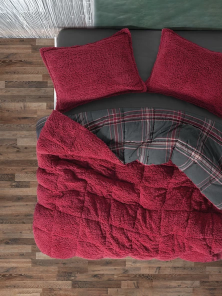 Cozy Home Festive Çift Kişilik Çift Taraflı Peluş Yorgan Noel Kırmızı - 3