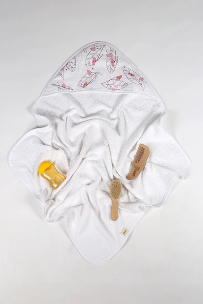 Luckka %100 Pamuk Bebek Havlu Kundak Banyo Havlusu - ZTKUNDAK Beyaz pembe - 4