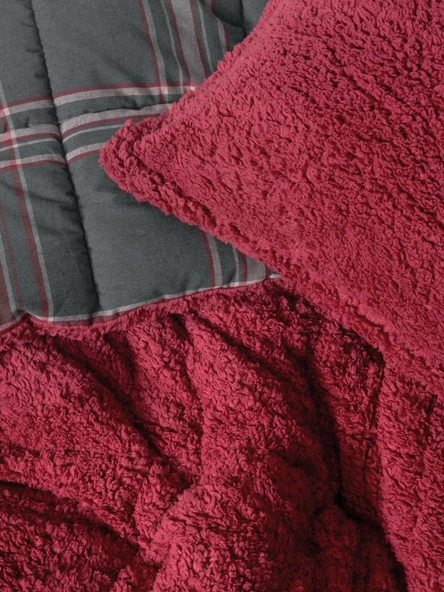 Cozy Home Festive Çift Kişilik Çift Taraflı Peluş Yorgan Noel Kırmızı - 2