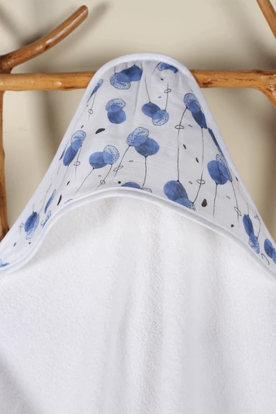 Luckka %100 Pamuk Bebek Havlu Kundak Banyo Havlusu - ZTKUNDAK Beyaz mavi - 2