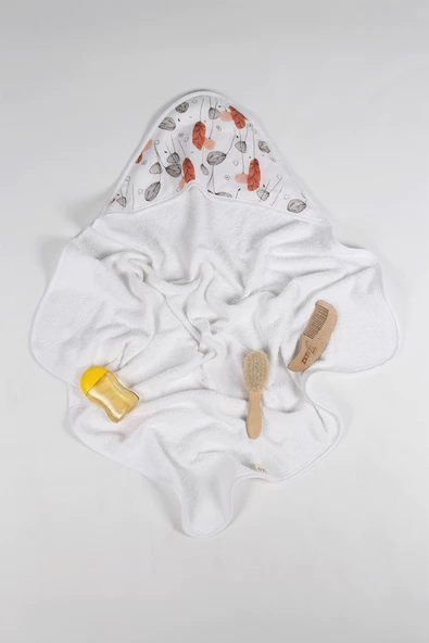 Luckka %100 Pamuk Bebek Havlu Kundak Banyo Havlusu - ZTKUNDAK Beyaz turuncu - 4