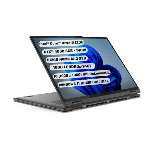 Lenovo Yoga 7 16IML92 83DL0000US - Intel Ultra 5 125U - 16" WUXGA Dokunmatik – 16GB Ram– 512GB SSD – Q İngilizce Klavye – Win11H – 1 Yıl Garanti