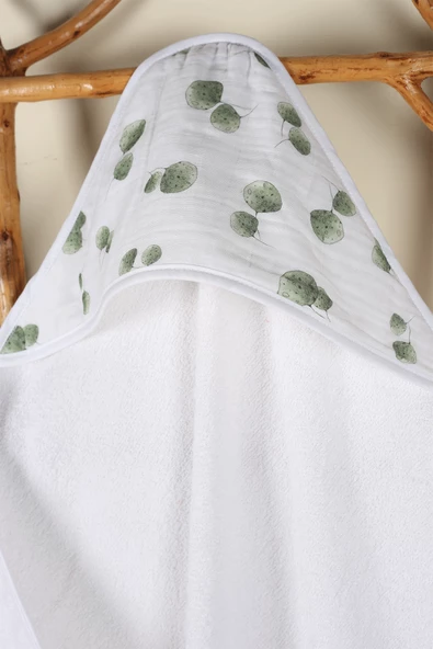Luckka %100 Pamuk Bebek Havlu Kundak Banyo Havlusu - ZTKUNDAK Beyaz yeşil - 2