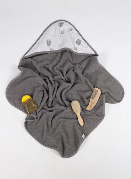 Luckka %100 Pamuk Bebek Havlu Kundak Banyo Havlusu - ZTKUNDAK Gri