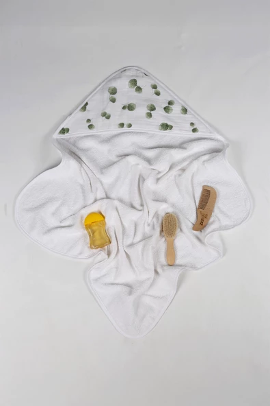 Luckka %100 Pamuk Bebek Havlu Kundak Banyo Havlusu - ZTKUNDAK Beyaz yeşil - 4