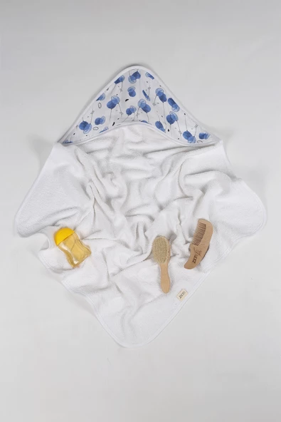 Luckka %100 Pamuk Bebek Havlu Kundak Banyo Havlusu - ZTKUNDAK Beyaz mavi - 4