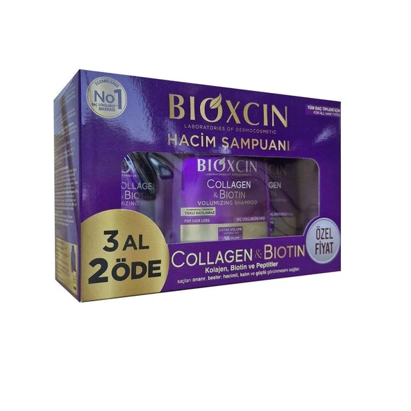 Bıoxcın Collagen Bıotın Şampuan Tüm Saç Tipleri 3 lü Set 300 Ml