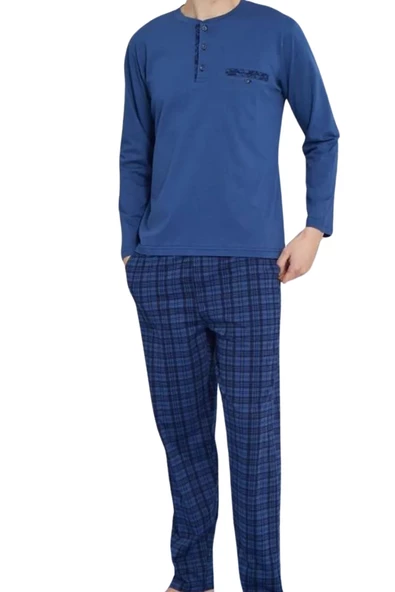 Kly Erkek Uzun Kol Midi Yaka Pijama Takım 9223 - Resim 2