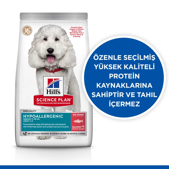 Hill's SCIENCE PLAN Hipoalerjenik Yetişkin Orta Irk Somonlu Köpek Maması 10 kg + 2 kg - Resim 2