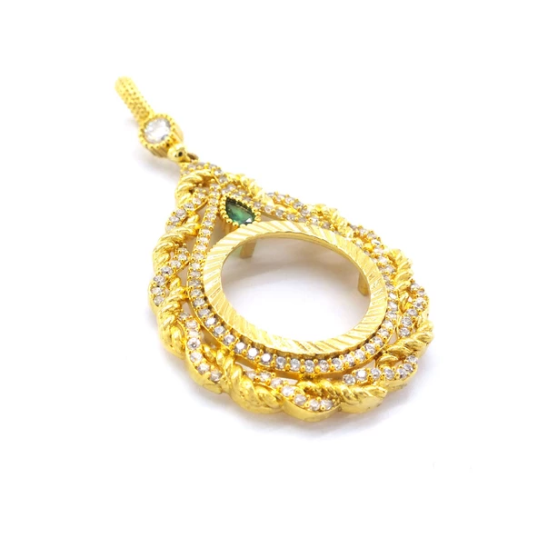 BZ Altın Kaplama Yeşil Taşlı Sonsuzluk Çeyrek Çerçeve Kolye Ucu TGR-359 - 4