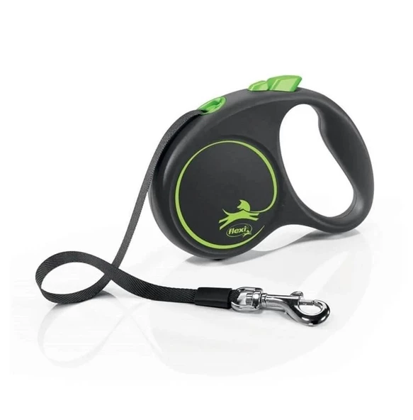 Flexi Black Design Yeşil 5 Mt Şerit Otomatik Tasma Small