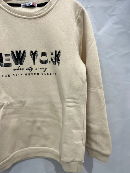 uğurböceğiçocuk Üç İp Kumaş Newyork Yazı Baskılı Sweat 12044 - 7