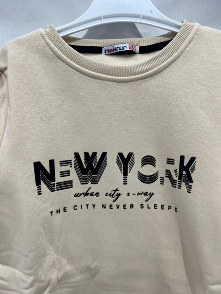 uğurböceğiçocuk Üç İp Kumaş Newyork Yazı Baskılı Sweat 12044 - 6