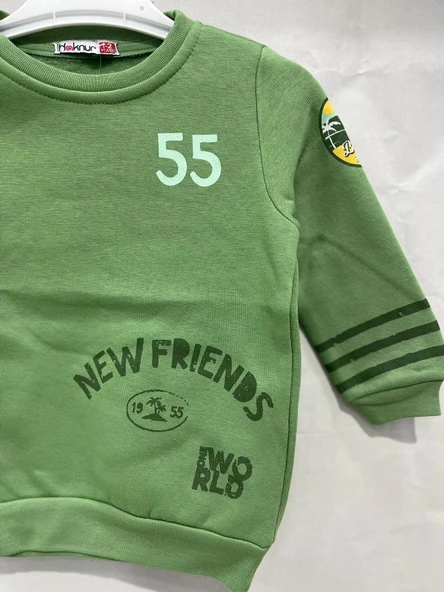 uğurböceğiçocuk Üç İp Kumaş New Friends Yazı Baskılı Sweat 11963 - 9