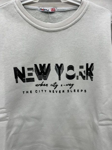 uğurböceğiçocuk Üç İp Kumaş Newyork Yazı Baskılı Sweat 12044 - 9