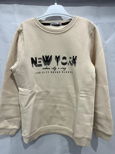 uğurböceğiçocuk Üç İp Kumaş Newyork Yazı Baskılı Sweat 12044