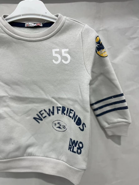 uğurböceğiçocuk Üç İp Kumaş New Friends Yazı Baskılı Sweat 11963 - 2