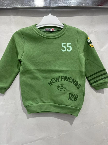 uğurböceğiçocuk Üç İp Kumaş New Friends Yazı Baskılı Sweat 11963 - 8