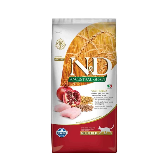 N&D Düşük Tahıllı Tavuklu ve Narlı Kısırlaştırılmış Kedi Maması 10Kg