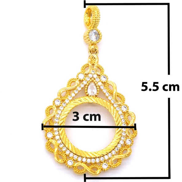 BZ Altın Kaplama Taşlı Sonsuzluk Çeyrek Çerçeve Kolye Ucu TGR-358 - 3