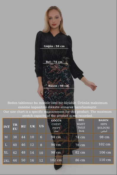 Kruvaze Yaka Payetli Kadife Elbise 2750-Siyah/Bakır - Resim 5