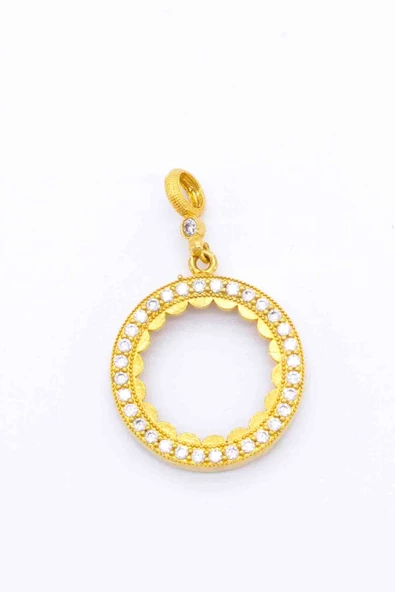 BZ Altın Kaplama Yarım Çerçevesi Beyaz Zirkon Taşlı Kolye Ucu - 2