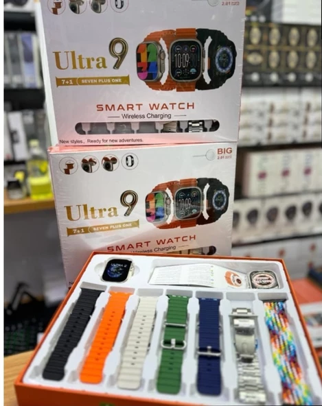 Android - iOS Uyumlu 49 mm ULTRA 9 Akıllı Saat 7 Renkli Kordon