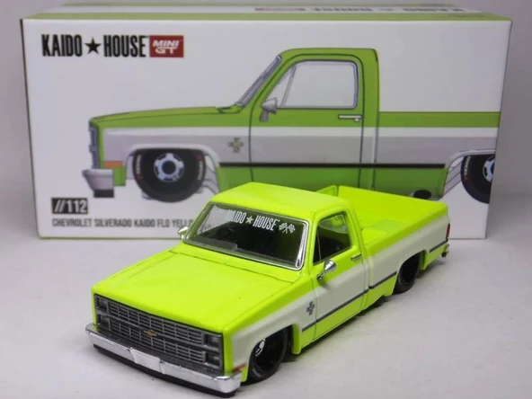 Mini GT Kaido House /112 Chevrolet Silverado Kaido Flo Yellow V1 Model Araba