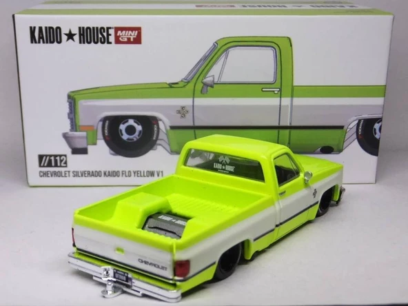Mini GT Kaido House /112 Chevrolet Silverado Kaido Flo Yellow V1 Model Araba - 2