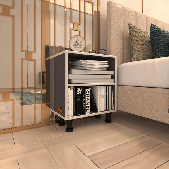 Kenzlife komodin matti gri 48x40x40 ayarlı ayaklı komidin kitaplık
