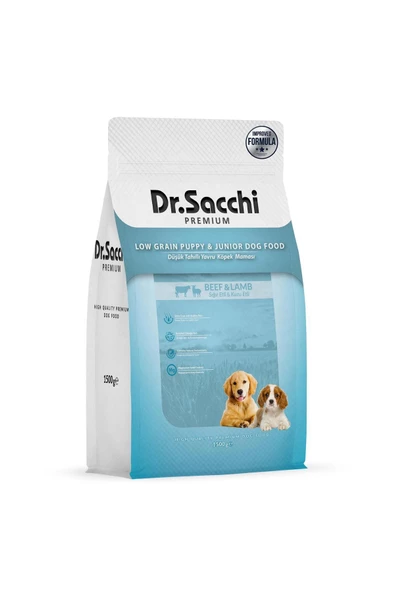 Dr.Sacchi Düşük Tahıllı Sığır Etli ve Kuzu Etli Yavru Köpek Maması 1,5 Kg