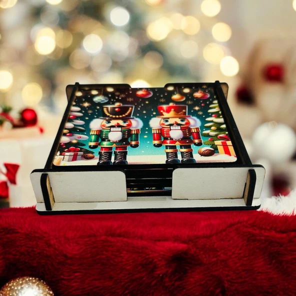 Bardak altlığı,yılbaşı temslı ahşap bardak altlığı - 5