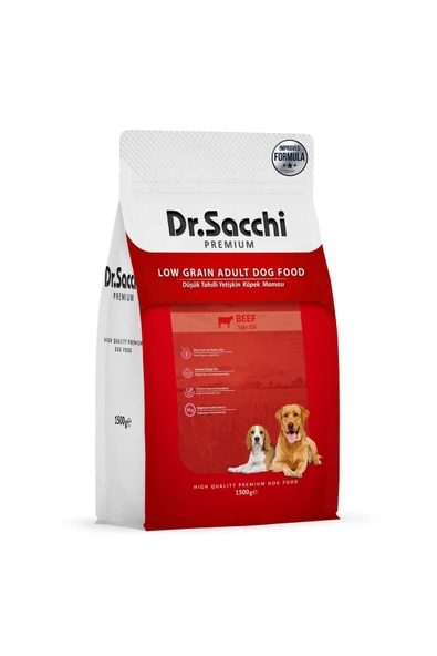 Dr.Sacchi Premium Düşük Tahıllı Sığır Etli Yetişkin Köpek Maması 1,5 Kg