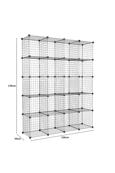 20'li Tel Küp Çok Amaçlı Organizer Raf Siyah 33cm - 7
