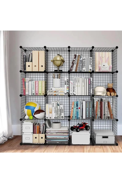 16'lı Tel Küp Çok Amaçlı Organizer Raf Siyah 33cm - 2