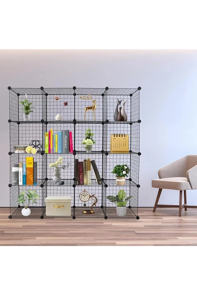 16'lı Tel Küp Çok Amaçlı Organizer Raf Siyah 33cm - 3