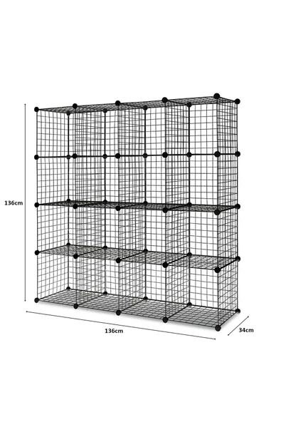 16'lı Tel Küp Çok Amaçlı Organizer Raf Siyah 33cm - 5