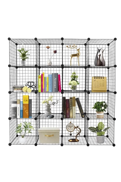 16'lı Tel Küp Çok Amaçlı Organizer Raf Siyah 33cm - 4